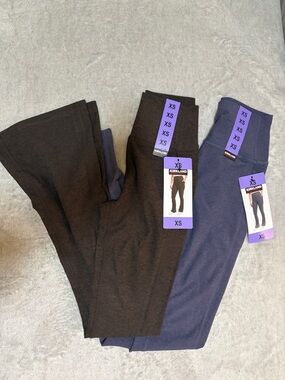 KIRKLAND - Two (2) Ladies Brushed Mini Flare Leggings Heathered Brown+Indigo XS